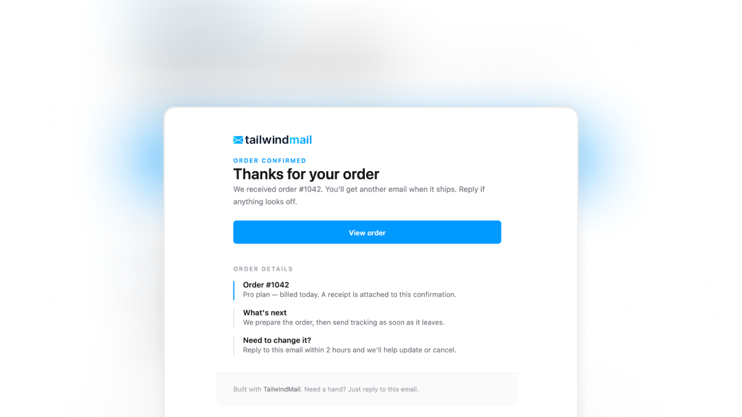 Order Confirmation email template preview