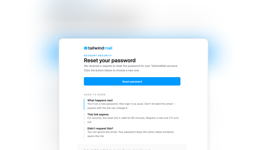 Password Reset email template preview