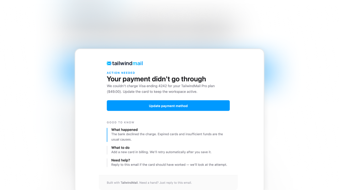 Payment Failed email template preview