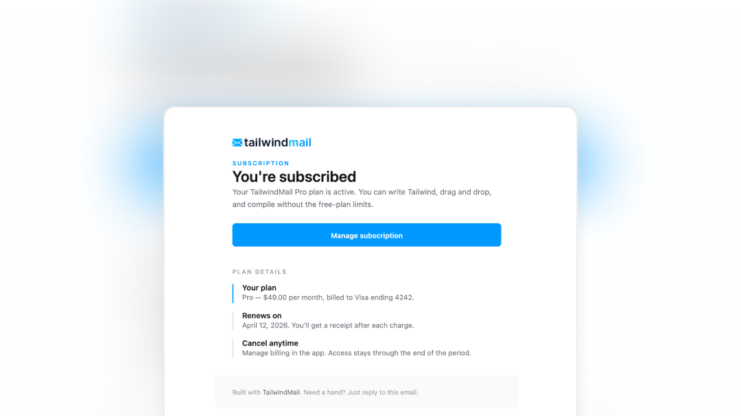 Subscription Confirmation email template preview
