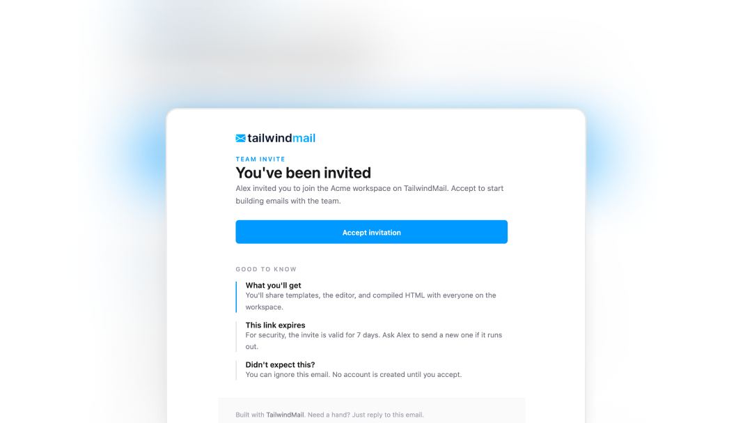 Team Invitation email template preview