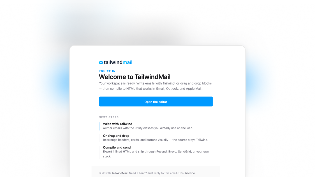 Welcome Email email template preview
